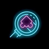 Neon magnifying glass searching for clickbait content icon vector