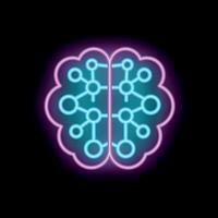 Neon brain showing interconnectivity with glowing lines and dots vector