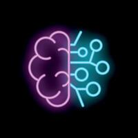 Neon brain connecting to circuit board symbolizing artificial intelligence vector