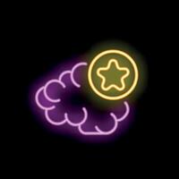 Neon sign of brain with star representing good idea vector