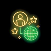 Neon icon of person connecting with world representing global networking vector