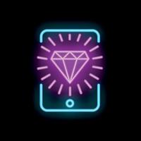 Neon sign representing mobile phone showing a big shining diamond vector