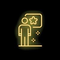 Yellow neon icon on a black background representing a person giving feedback vector