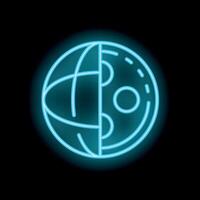 Neon icon of earth and moon showing global connectivity vector