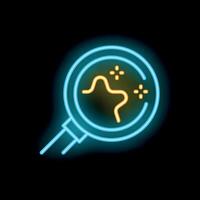 Neon magnifying glass zooming in on bacteria or virus vector