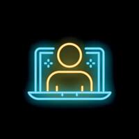 Neon sign of person calling on laptop computer vector