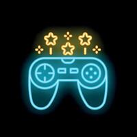 Neon gamepad shining with stars on black background vector