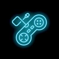 Neon game controller glowing on black background vector
