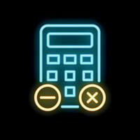 Neon calculator icon showing plus and minus symbols for addition and subtraction vector