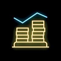 Neon style illustration showing increasing stacks of coins with up arrow graph vector