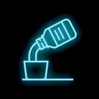 Neon bottle pouring liquid into cup on black background vector