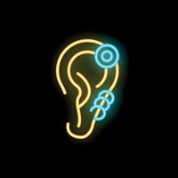 Neon sign of an ear with piercings on dark background vector