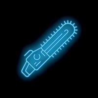Glowing neon line icon of a chainsaw on a black background vector