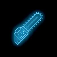 Blue glowing neon line chainsaw icon isolated on black background vector