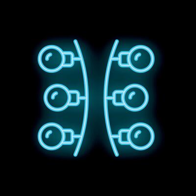 Neon blue garland lights string glowing on dark background