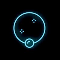 Blue neon icon of a planet orbiting around a star on black background vector
