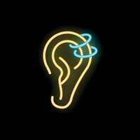 Neon sign representing an ear with piercings on black background vector