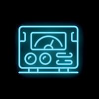 Neon icon of an amplifier showing a measurement on its analog display vector