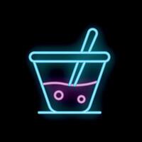 Neon cocktail sign with a straw and bubbles is glowing on a black background vector