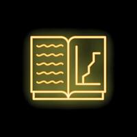 Open book with text and charts on pages glowing neon icon vector