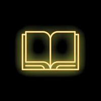 Glowing neon open book icon on black background vector