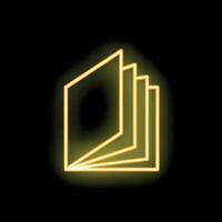 Glowing neon open book icon on black background vector