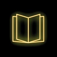 Neon yellow open book icon glowing on a black background vector