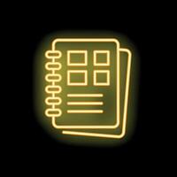 Yellow neon notebook icon glowing on a black background vector