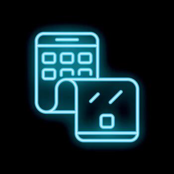 Neon flexible display smartphone folding in half showing blank screen vector