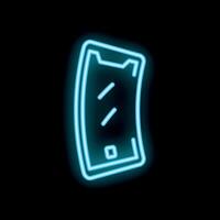 Blue neon sign showing a curved smartphone on black background vector