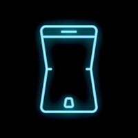 Bright blue neon smartphone glowing on black background vector