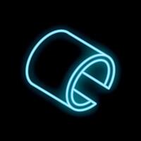 Neon style icon of a metal pipe being cut diagonally with a glow effect vector