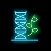Neon icon of dna structure and plant representing genetically modified organism vector