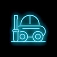 Neon sign representing car repairing with screwdriver and car in blue color vector