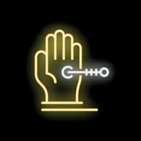 Neon style icon of a hand being controlled by a microchip vector