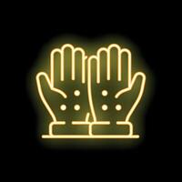 Yellow neon sign of working gloves with anti slip protection on black background vector