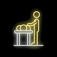 Neon style icon of a man arranging bowling balls on a rack vector