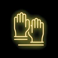 Neon glowing icon of hands with gloves on black background vector