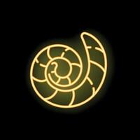Bright yellow neon light showing a spiral nautilus shell on black background vector