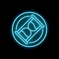 Neon blue hourglass showing time passing inside a circle on black background vector