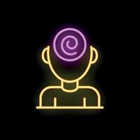 Neon sign of a person thinking with spiral in brain representing ideas and creativity vector