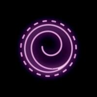 Bright pink neon sign showing a spiral shape on black background vector
