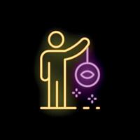 Neon style icon of person holding hypnosis tool with eye inside vector