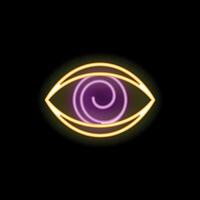 Neon sign representing an eye with swirl glowing on a wall at night vector
