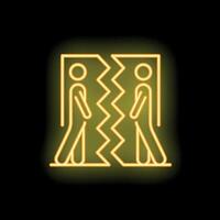 Neon icon showing two businessmen walking away from each other representing divorce vector