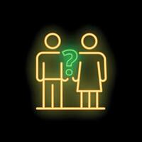 Neon sign representing a couple facing a question mark vector