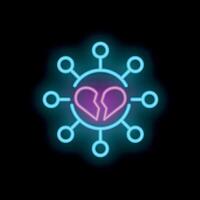 Neon icon of broken heart representing heartbreak on social media vector