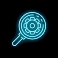 Neon magnifying glass searching for a solution, setting, or idea vector