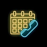 Neon icon of calendar showing appointment scheduling with phone call vector