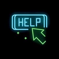 Neon help button with cursor clicking showing support needed vector